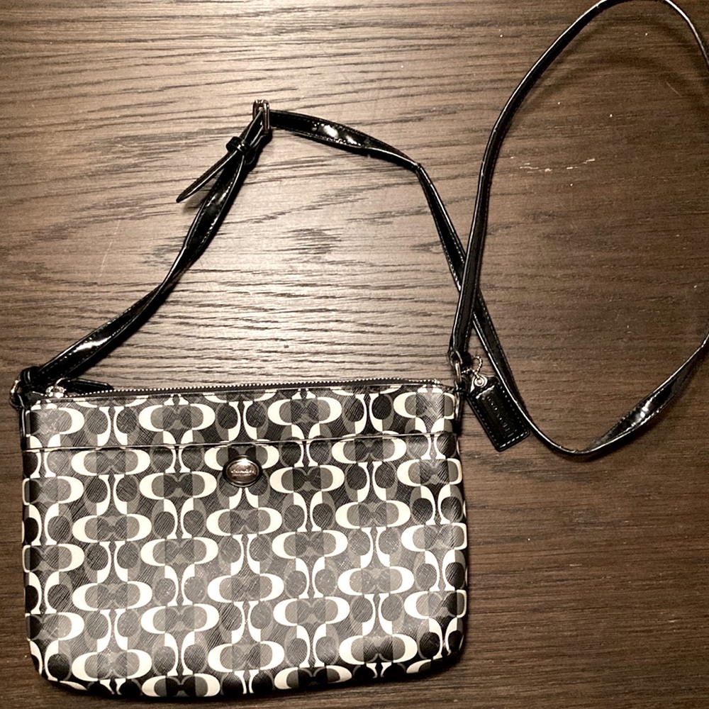 Coach Crossbody. Black, white, gray